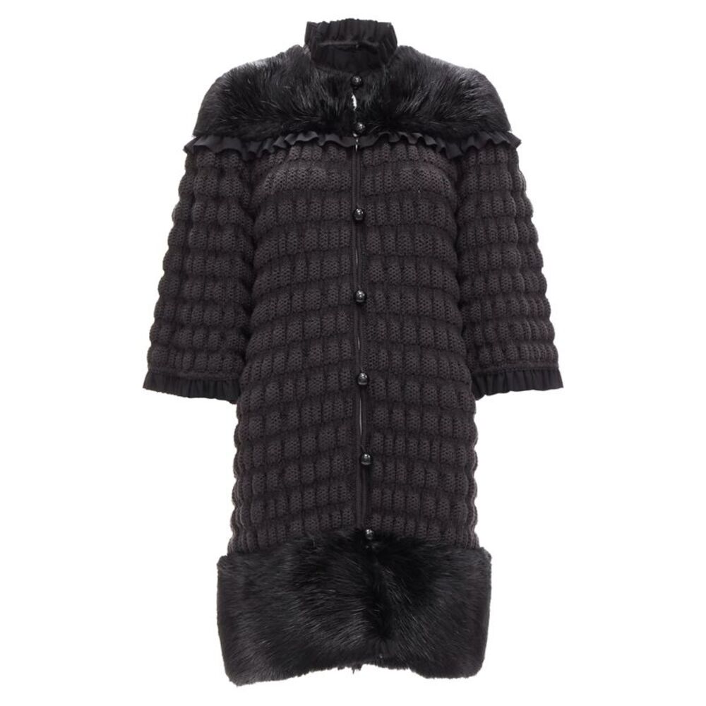 Fendi Fur Panel Wool Crochet Bell Coat